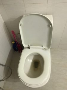 a clogged toilet in laren
