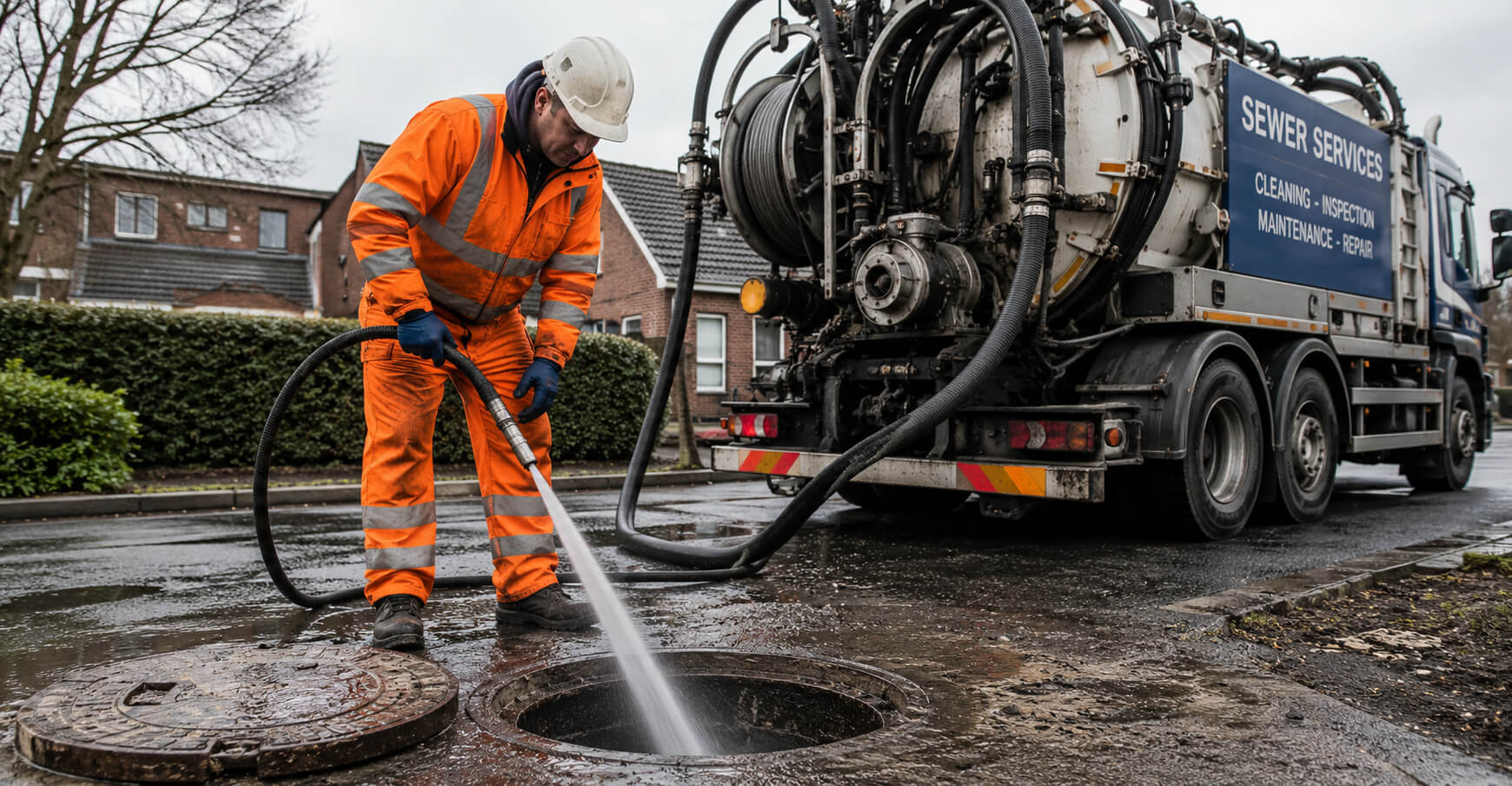 our plumber is cleaning a clogged sewer
